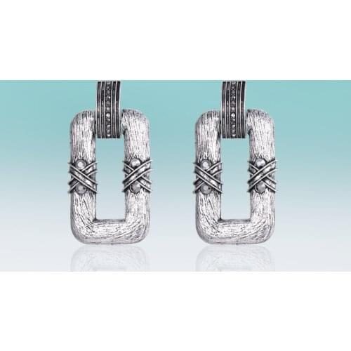 Vintage Luxury Dangle Zinc Alloy Square Drop Earrings for Women Hanging Rhinestone Jewelry High Quality Gifts Classic Brincos