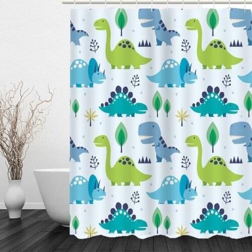 Funny Bathing Dinosaur Print Waterproof Bathroom Curtain with Hooks Mildew Proof Bath Curtain 180x180cm Bathroom Accessories