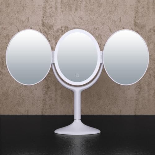 Makeup Mirror Vanity Mirror with 3 Color Lighting Modes Trifold Mirror with Touch Screen, 1X 2X Magnification Lighted Up Mirror