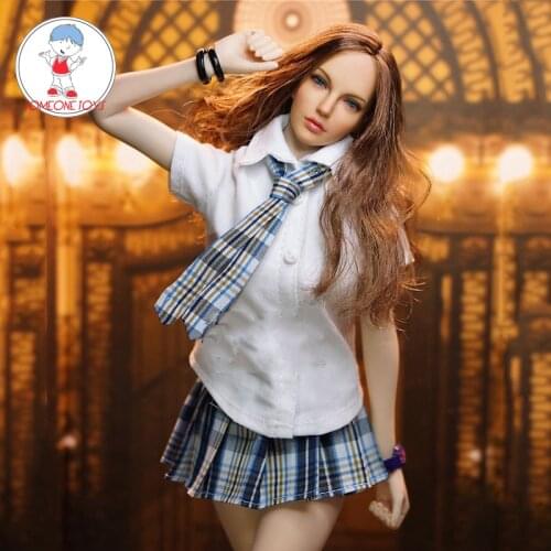 1/6 Scale Woman Shirt Plaid Skirt with Tie Socks Female Pleated Dress Student Uniform for 12 Inches PH UD JO Action Figure Dolls