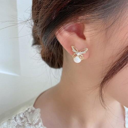 XIAOBOACC Korean Fashion Gold Plated Earrings for Women 925 Silver Needle Micro Inlaid Simple Bowknot Ear Studs Free Shipping