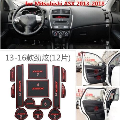 12Pcs /Lot Non Slip Interior Door Pad Cup Mat Door Gate Slot Mat Case for Mitsubishi ASX 2013-2018 Auto Accessories Car Styling