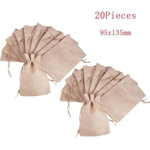 20 Pcs Burlap Bag with Drawstring Linen Jewelry Pouches Gift Bags for Wedding Favors, DIY Craft, Present, Snacks 9.5x13.5cm