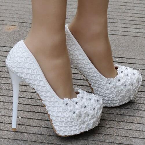 2021 spring new white lace round head bridal shoes large size stiletto single shoes banquet dress bridesmaid wedding shoes women