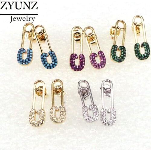 5 Pairs, Unique Paperclip Safety Pin Full Micro Pave Cz Sparking Bling Unique New Earring