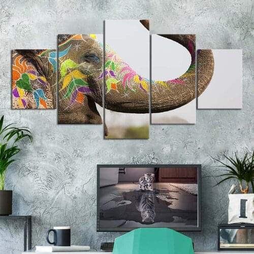 HD Prints Home Decoration 5 Piece Painting Elephant Landscape Poster Wall Art Canvas Modular Framework Pictures For Living Room