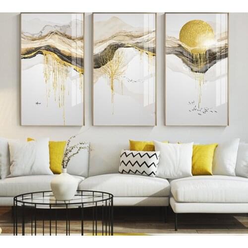 Abstract Golden Sun Canvas Art Painting Mountain Sunrise Landscape Wall Art Posters And Prints Modern Aisle Living Room Decor