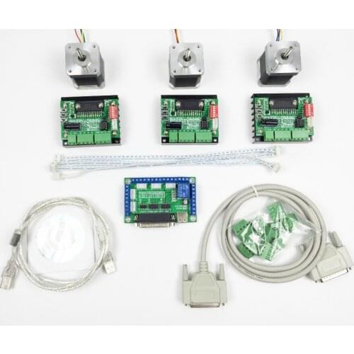 Free Shipping CNC Router mach3 3 Axis Kit, 3pcs TB6560 driver + 5 axis stepper motor controller + 3pcs nema17 1.8A motor
