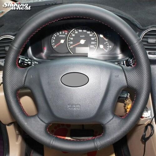 Shining wheat Black Genuine Leather Car Steering Wheel Cover for Kia Carens 2007-2011