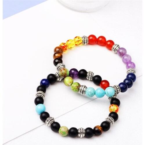 Buddhist Buddha Prayer Bracelet Bangle Alloy Jewelry Accessories Black Pumice Stones Colorful Gems Bead Bracelet Unisex Pulseira