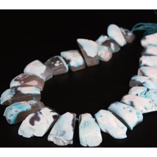 15.5"/strand Large Size Light Blue Raw Grey Agates Faceted Slab Nugget Beads,Gem Stone Top Drilled Slice Pendants Jewelry Making