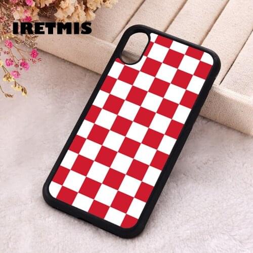 Iretmis 5 5S SE phone cover cases for iphone 6 6S 7 8 Plus X Xs Max XR 11 12 MINI Pro CHECKERBOARD PATTERNS RED AND WHITE
