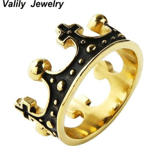 EdgLifU Wholesale Womens Crown Ring Stainless Steel Fashion Black Crown Rings for Women Wedding party Ring Jewelry