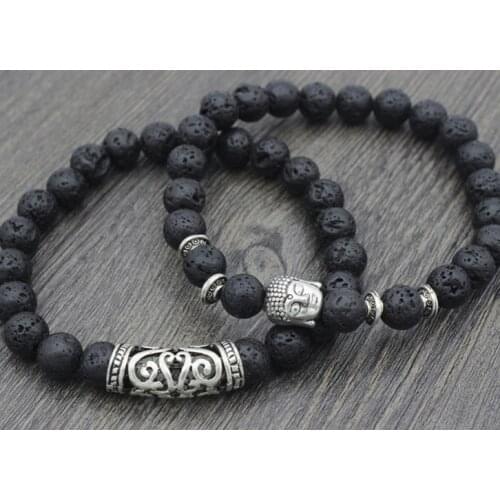8mm hdf12 Buddha white Howlite Yoga elastic thread adjusted Frosted turquoise black volcanic lava Stone bead Bracelet Bangles