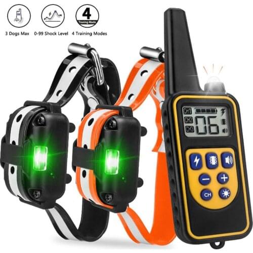Electric Dog Training Collar LCD Waterproof 800m Pet Dogs Remote Control Rechargeable Shock Vibration Beep Bark-stop Collars