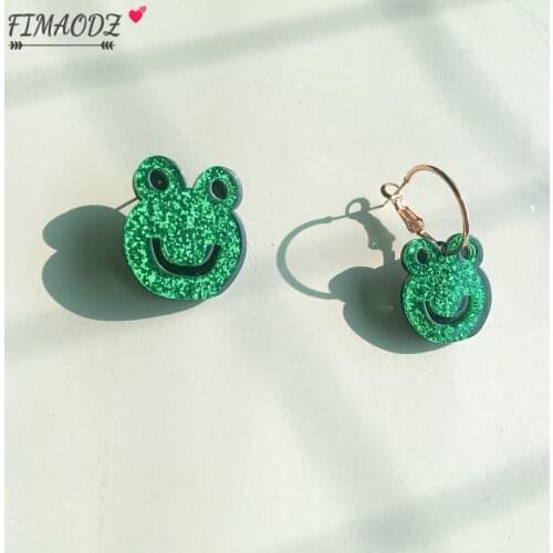 FIMAODZ Fashion Green Frog Earrings For Women Kids Cute Cartoon Animal Acrylic Stud Earrings 2021 Jewelry