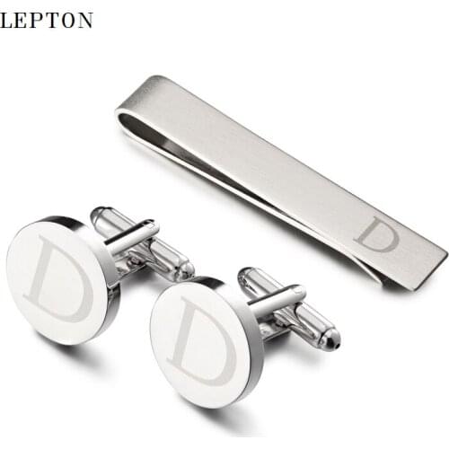 Hot Sale Round Letters D Cufflinks for Mens Silver Color Letters D of alphabet Cuff links & Tie Clip Set Men Shirt Cuffs Button