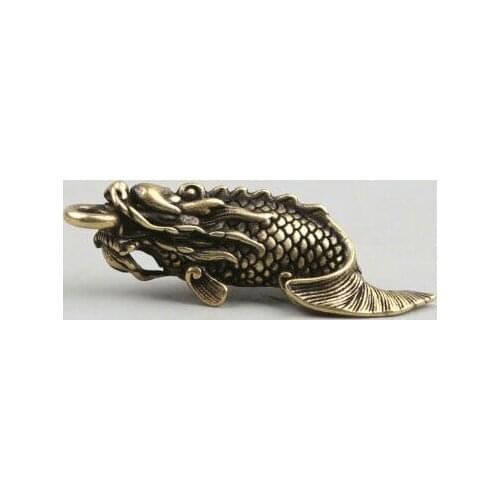 1.8"Collection Curio Chinese Bronze Animal Dragon Head Fish Small Statue Pendant