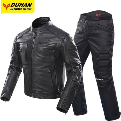 DUHAN Motorcycle Jacket Genuine Leather Moto Jacket Men Motocross Chaqueta Waterproof Jaqueta Motoqueiro Motorbike Jacket Pants