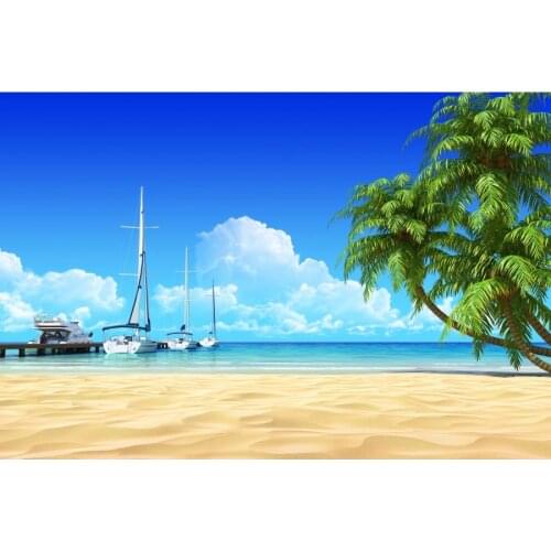 Summer Tropical Seaside Palm Tree Ships Scenic Photography Backgrounds Customized Photographic Backdrops For Home Photo Studio
