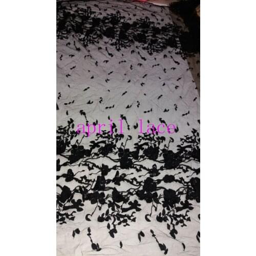 MX443 Milk fiber black 3D flower embroidery tulle lace for evening dress/sawing/wedding,fast ship all over world