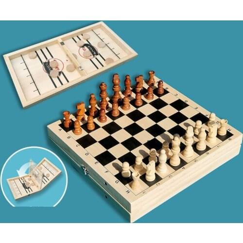 2 In 1 Wooden Play Chess Set Pieces Foldable Model Double Athletics Puzzle Toys Exercise Hand-brain Coordination