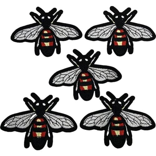 WUYUCONG Bee Patches Iron on /Sew on Embroidred Insect Patch for Clothes 9 x 6.5cm Bug Embroidery Appliques 5pcs/lot