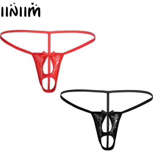 Iiniim Gay Men Lingerie Open Butt Crotchless Penis Ring Ball Hole Lifter Bikini G-string Underwear Underpants Thongs for Mens