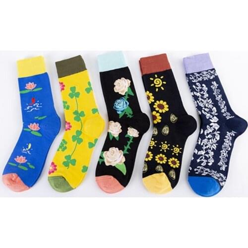 Autumn Leisure Socks Flowers Womens Middle Tube Street Skateboard Socks Cotton Breathable Soft Design for Adults 2021 Fashion