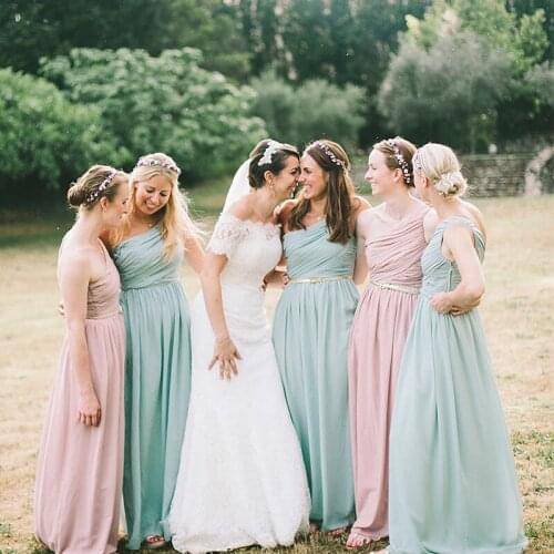 Blush Pink Mint Custom Made One Shoulder Chiffon Long Summer Beach Wedding Bridal Guests Dress Bridesmaid Dresses 2021