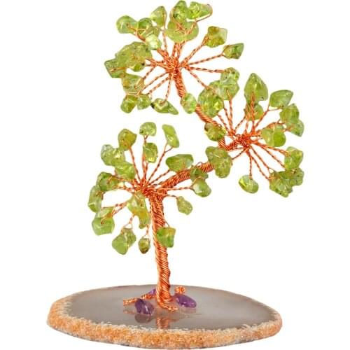 Lucky Money Tree With Agate Slice Base Natural Rose Quartz Amethyst Mini Office Home Ornaments Room Decor For Wealth And Luck