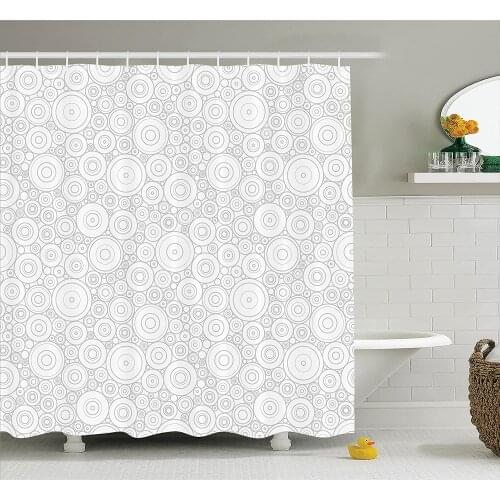 Grey Shower Curtain Different Sized Circles and Rounds Simple Geometric Style Graphic Print Shabby Home Decor Bathroom Curtains