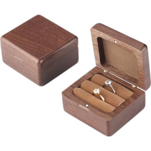 Natural Wood Jewelry Box Wedding Double Ring Boxes Wooden Packaging Handmade Vintage Jewelry Case with Magnetic Buckle