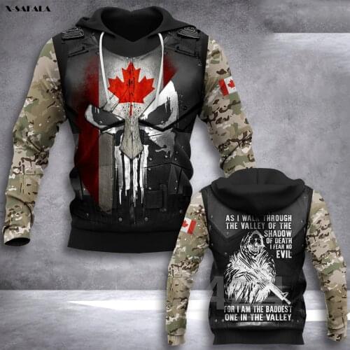 Canada Army Veteran Skull Flag 3D Printed Hoodie Man Female Zipper Pullover Sweatshirt Hooded Jersey Streetwear Tracksuits