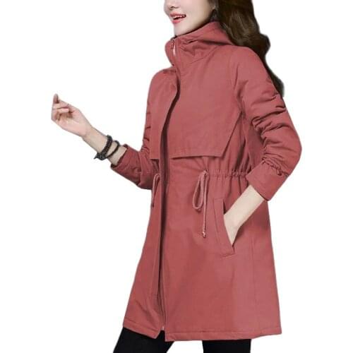 2021 New Women Trench Coat Autumn Classic Mid-Length Coat Female Windbreaker Long Sleeve Lining Hooded Outwear Ladies Coats