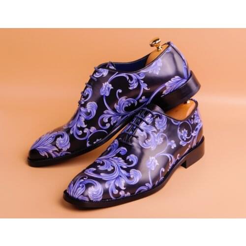 Purple Black Flower Pattern Dress Shoes