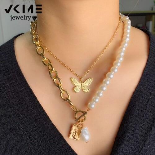 VKME Trendy Multi-layered angel Pendant Necklace For Women NEW Fashion Gold Snake Chain Link Necklace Gifts Jewelry