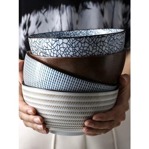 8 Inch Japanese Ramen Bowl Ceramic Noodle Bowl Stripe Design Large Soup Bowl L Dinnerware Pasta Bowl Bowls Kitchen