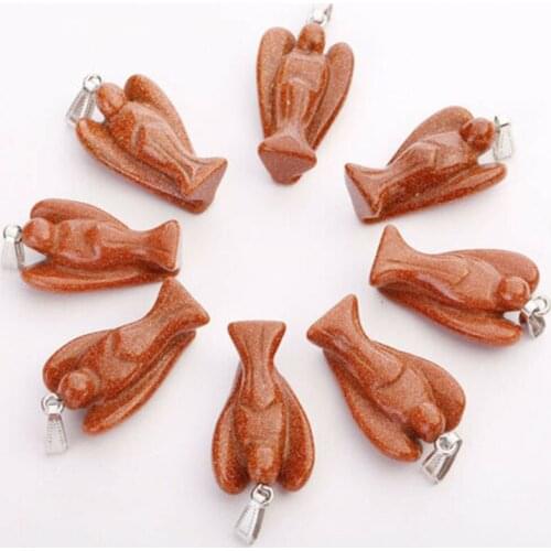 Yingwu Natural Healing Stone Gold Sand Stone Natural Crystal Guardian Angel Pendant 10pcs Lot Wholesale Free Shipping