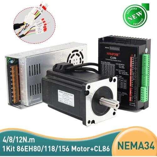 34EH118A6001 Closed Loop NEMA34 6.0A 8N.m 6N.M 4N.M Step-servo motor Servo Driver CL86 with 48V 360W Power Supply
