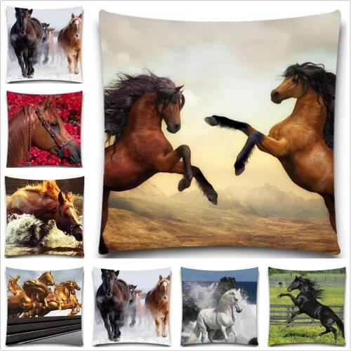 Cotton Polyester Square Pillow Cover Fashion Horse Printed Home Decorative Cushion Cover Throw Pillow Case Vintage