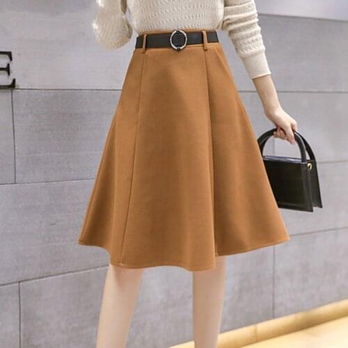 2021 Autumn Winter Warm Woolen Midi Skirt for Women Casual Solid All-match A Line Length High Waist Skirt Female