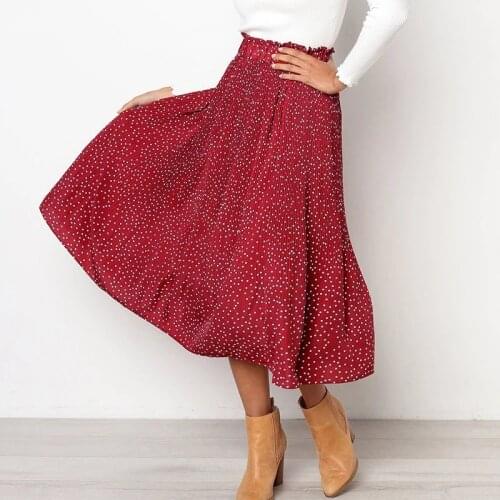 Womens Elastic Slim Pleated Skirts 2021 Summer Fashion Dot Print Women Chiffon Casual Patchwork Pockets High Waist Ruffle Skirt