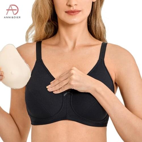 Womens Mastectomy Bras Full Coverage Wire-Free Pockets Bra