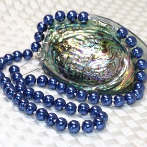 New fashion uniuque jewelry set 8mm dark blue round simulated-pearl shell beads earrings necklace for women 18inch B2357
