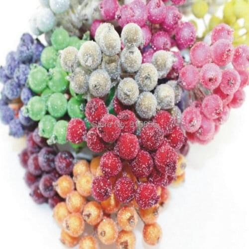 100pcs(200Heads) 12mm Double heads High simulation glass pomegranate strong stem glass fruit stamen flower stamen craft DIY