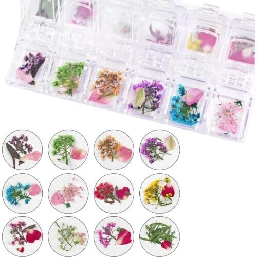 12Grid/Box Crystal Epoxy Filler Dry Flower Mixed Nail Stickers Decorations Craft F3MF