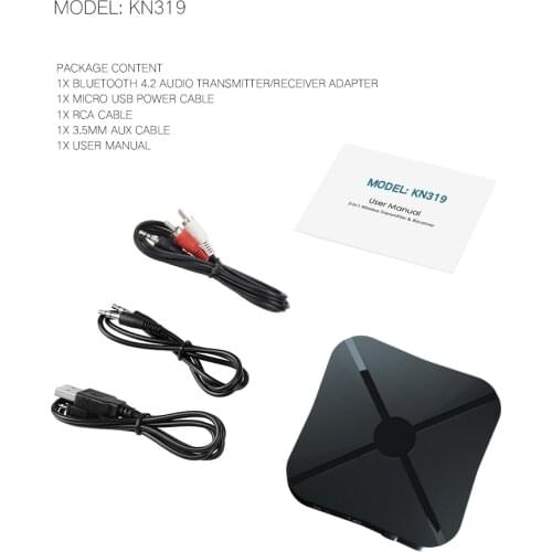 2 in1 Bluetooth-Compatible V4.2 Transmitter Receiver Wireless Audio Adapter 3.5mm Audio Player for TV/ Home Smartphone PK B6