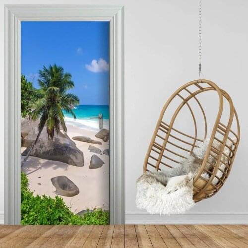 3D Customized Seaside Bay Door Mural Wallpaper mural Wall Print Decal Wall Mural Photo self adhesive door wrap