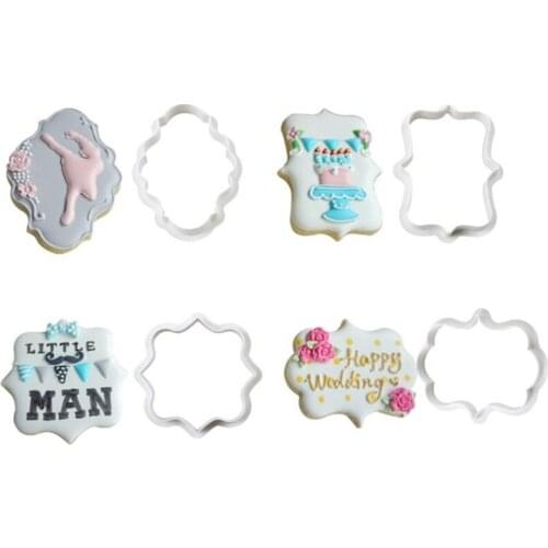 4pcs/lot Vintage Plaque Frame Cookie Cutter Set Plastic Biscuit Sugarcraft Molds Fondant Cake Decorating Tools Fondant Molds